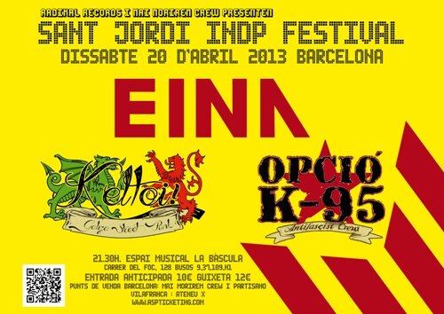 Us presentem el cartell del #SantJordiINDPfestival amb @EinaPPCC@opcioK95 i Keltoi!