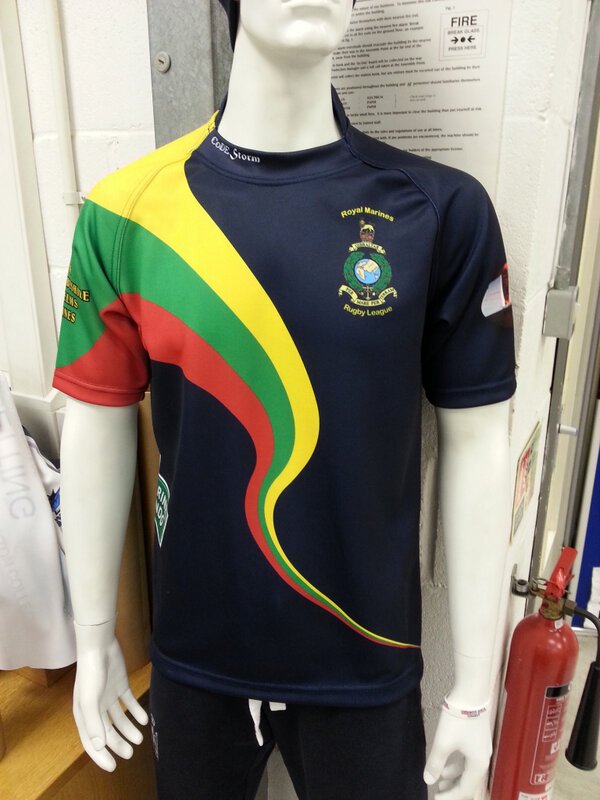 teamkitlocker's tweet photo. Here's a shirt we have just made for the Royal Marines - a sublimated rugby league charity shirt with a pro collar http://t.co/7EHNkOYmde