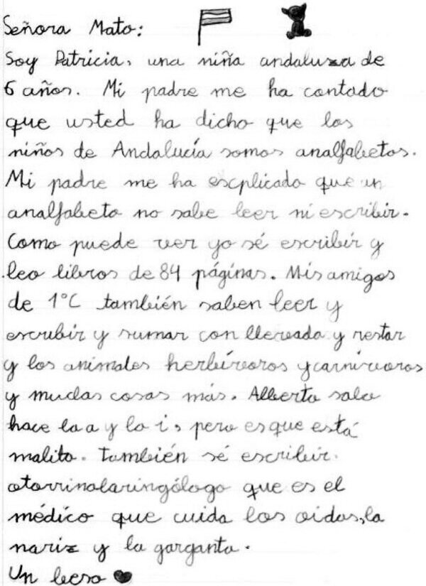 La_Antonias's tweet photo. Una niña andaluza de 6 año responde a la señora Ana Mato... http://t.co/6hb5VNNoXD