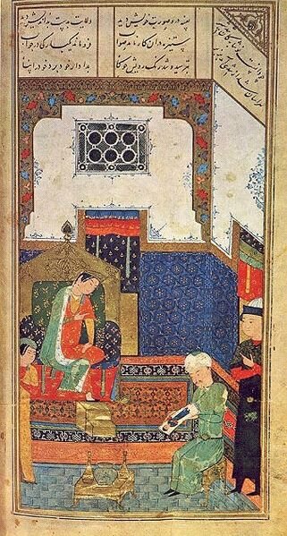 ImUmairShahzad's tweet photo. :- '15th century Persian miniature painting from Herat depicting Iskander, the Persian name for #Alexander the Great. http://t.co/8q64BdgPoV
