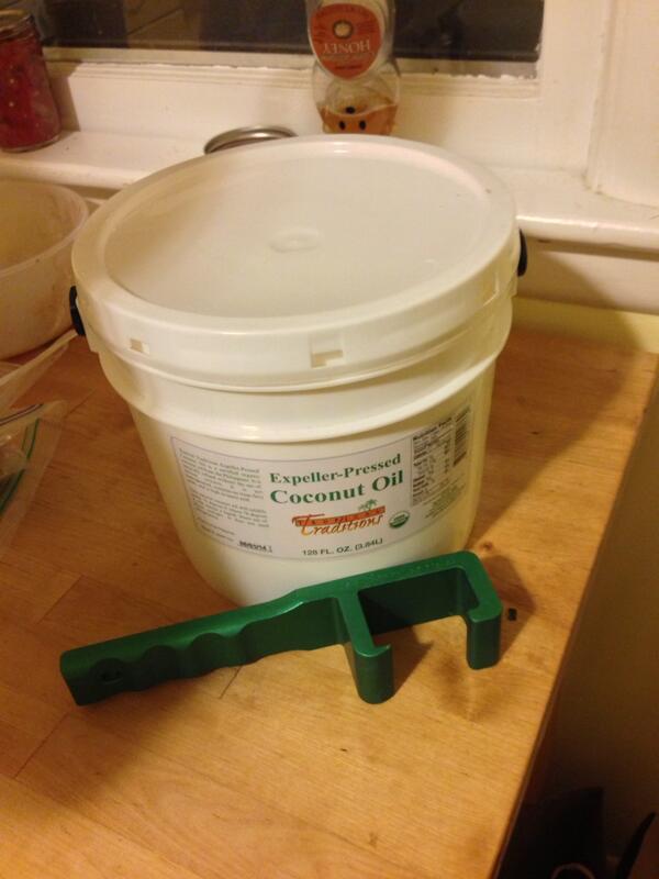 jonfink's tweet image. This came in the mail. Yes that is a special tool to open the GALLON of coconut oil... Tina may need to be stopped