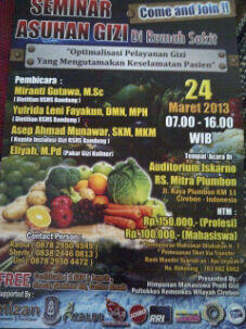 Seminar Asuhan Gizi di Rumah Sakit, Optimalisasi Pelayanan Gizi yg Mengutamakan Keselamatan Pasien <a href="/GiziPraNikah/">Seminar GiziPraNikah</a> :)