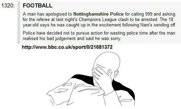 ODDSbible's tweet photo. "Hello police? Yes I'd like to report the referee I saw on television last night...." http://t.co/yOconf8Zlm