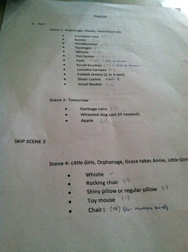 MollyFlour's tweet image. My tenth revision/edit of the prop list!! Cut it down to five pages... #StageManagerProblems