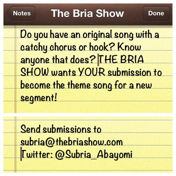 WBMLRADIO's tweet photo. Attention ARTISTS &amp; Managers! NEW OPPORTUNITY for you guys via @Subria_Abayomi &amp; @thebriashow! Deadline: TBA. http://t.co/lnslIxF29T