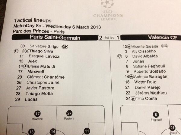 sportstudio's tweet photo. So wollen sie spielen. #Beckham erst mal nur auf der Bank. #PSGVFC #Paris #Valencia http://t.co/x1TA24sIYu