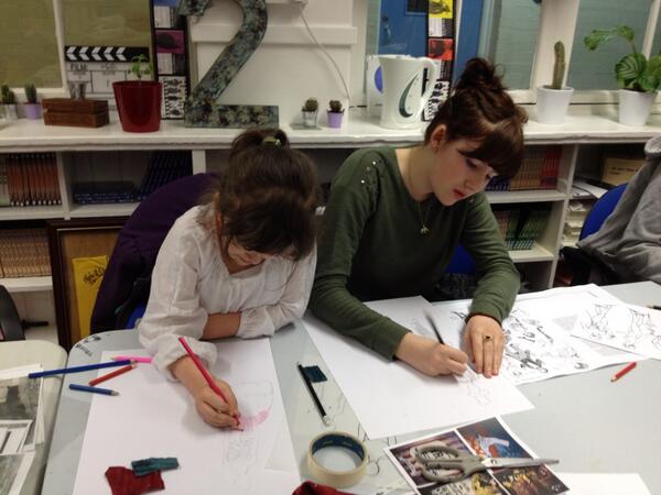 ACT2CAM's tweet image. Amy &amp;amp; Beth working hard in the art department this evening!#costumedesign #toreadors