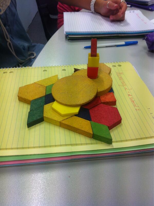 MonicaTheEduCat's tweet photo. Using pattern blocks in first numeracy tute of the year #nums13 #besthashtag http://t.co/0JTYfwLFbw