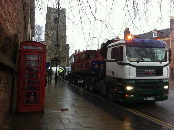 SocialMediaTodd's tweet photo. Old hat? RT @SewSmith: Sad to see the Red Phone Box being forcibly removed near the West Gate @WarwickTweetUp http://t.co/iDBnTLambx