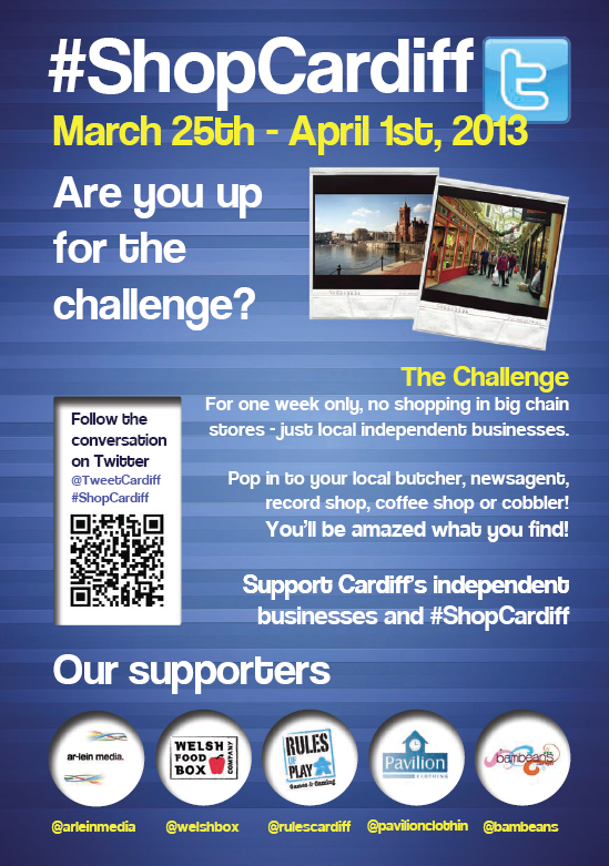 TweetCardiff's tweet photo. Huge thanks to our lovely supporters @rulescardiff @welshbox @arleinmedia @pavilionclothin @bambeans - #ShopCardiff http://t.co/NhDmUK0PpB
