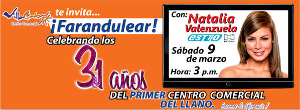 villacentro's tweet photo. Sábado 9 de marzo, desde las 3 Pm, celebra los 31 años del PRIMER centro comercial de los llaneros VILLACENTRO. http://t.co/FS5fOnMlr0