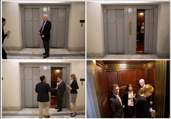 StandwithRand's tweet image. Senators Paul and McCain share an awkward elevator ride together #StandwithRand
