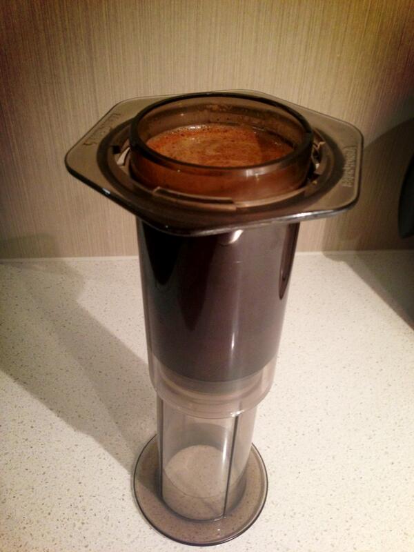 PhilRogg's tweet photo. When you just can't sleep, you do the aero press... http://t.co/EQ4b8JEyxu