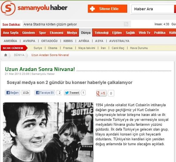 aykutgurlemez's tweet photo. bi konser haberi de Samanyolu'ndan Kurt Cobain iyileşmiş, Nirvana'yı tekrar kurmuş, Mayıs'ta Türkiye'de:) @zulalk http://t.co/XGNENkvfBs