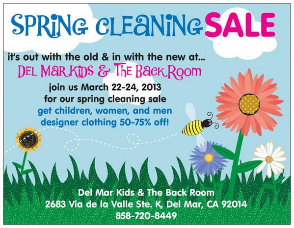 BackRoomDelMar's tweet photo. OUR SPRING CLEANING SALE STARTS TODAY!! Stop by Del Mar Kids for HUGE savings! http://t.co/VGrauo3IHA