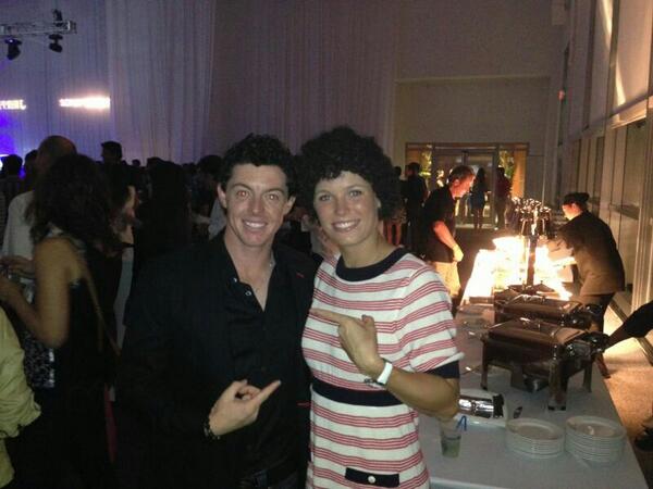 CaroWozniacki's tweet photo. Here is me trying to do my best @McIlroyRory impression at the players party last night! http://t.co/g3j5z6yMCb