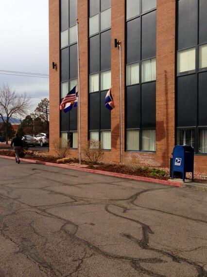 TomMustin's tweet image. Flags at half staff at DOC office in Co Springs in honor of #Tomclements