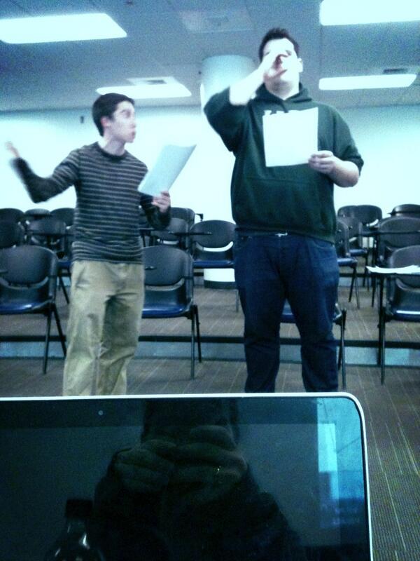 FPPartyCrashing's tweet image. "She's not even here and you're checking her out!" #pwcrehearsals #blocking