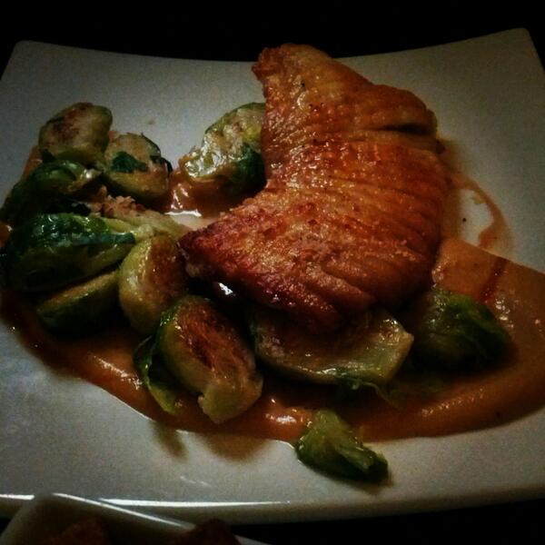 th3hungrycat's tweet photo. Skate with brussel sprouts and squash purée @loirerestaurant. Loved the brussel sprouts! http://t.co/xKaPnhLnT6