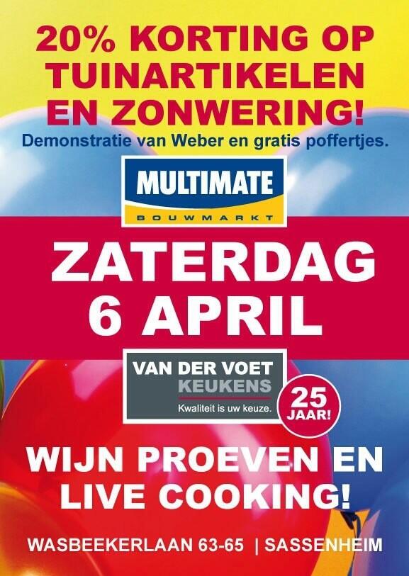 Multimateonline's tweet image. Zaterdag 6 april naar Sassenheim! 20% korting op tuin! Weber bbq demo en poffertjes.