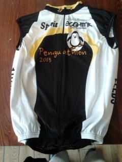 penguathlon's tweet photo. RT @SpiritCycleGear gilet as requested http://t.co/4HwfobLgKL looking good! will be even better on our finely tuned feathered friends