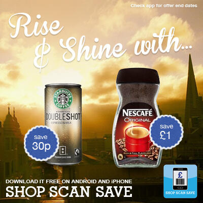 ShopScanSave's tweet image. 30p off Starbucks Doubleshot in a can or save £1 on Nescafe original? We'll take both please! #CaffeineHit #WakeMeUp!