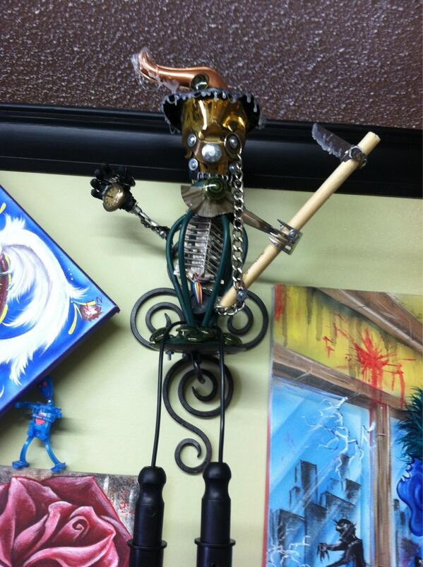 The_Inkspott's tweet photo. Robot made from misc objects. http://t.co/ipD6yYDC2J