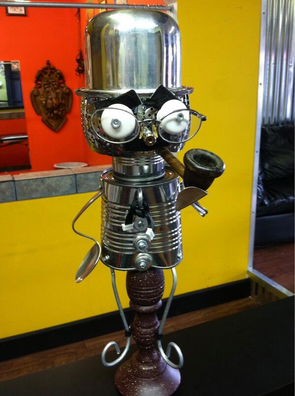 The_Inkspott's tweet photo. Robot made from misc objects. http://t.co/rGEePSBF2U