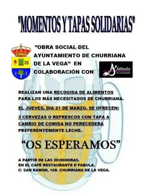 De_Fabula_'s tweet photo. Hoy, a partir de las 20:00 horas,recogida solidaria de alimentos  en colaboración con el @AytoChurriana http://t.co/zGBeDoDrQs