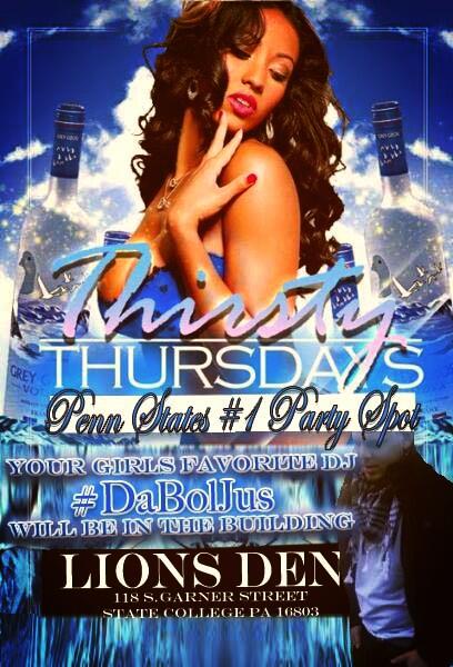 lionsdenpsu's tweet photo. Your Girls Favorite DJ: #DaBolJus is in the building tonight!!! EVERY THURSDAY WE GO HARD!!!! #DenThirstyThursdays http://t.co/qkw1Yuopud