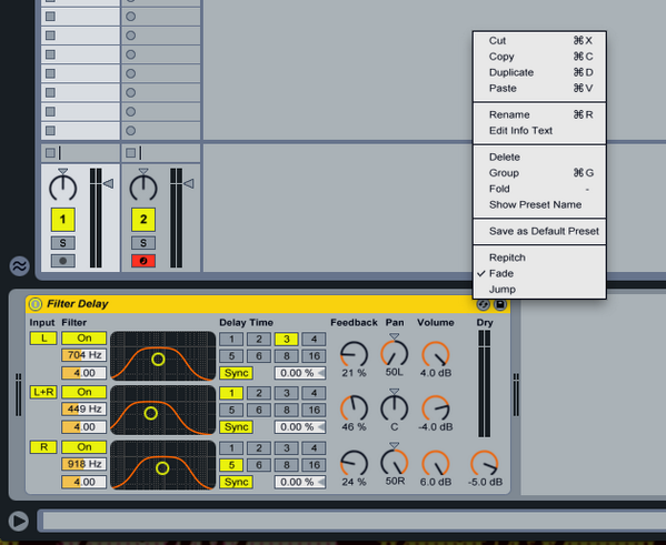 Ableton_eTips's tweet photo. #Ableton #Live #Tip #Como #Fade #Jump #Repitch #FDel Sabias que el Filter Delay de Ableton tiene 3 modos distintos? http://t.co/JGxohxa1iD