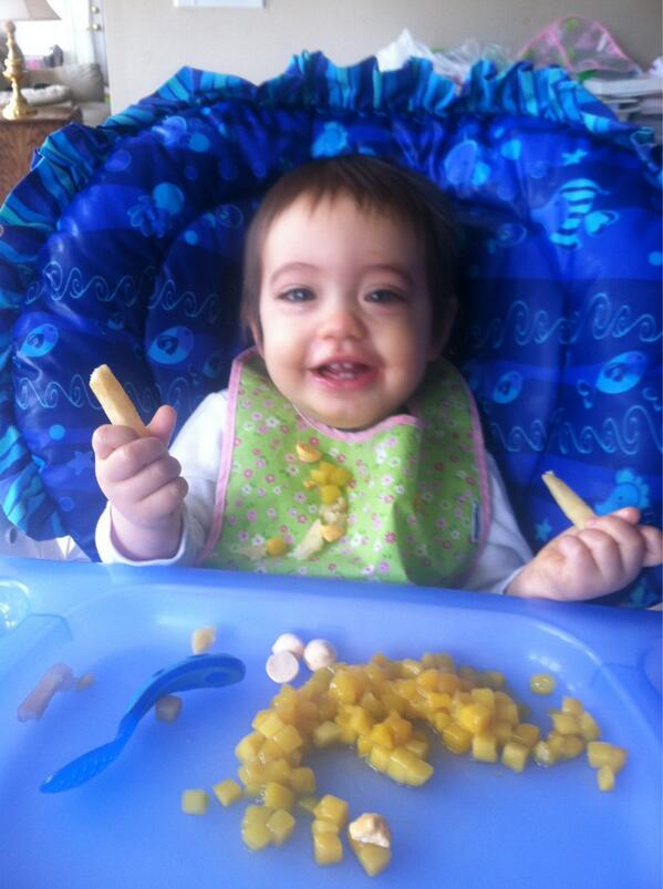 Meganoceros's tweet image. How do you explain to an 11 month old that French fries are not a main course? #firstfry #hooked