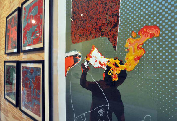 LasManosGallery's tweet photo. Alan Lerner's screen prints always surprise us with their intense colors and content. http://t.co/RbNM0TNZM8