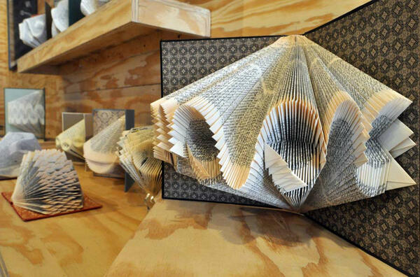 LasManosGallery's tweet photo. Incredible folded books by Artist betsy birkey. Origami meets intuition! http://t.co/MLy9tB7CDo