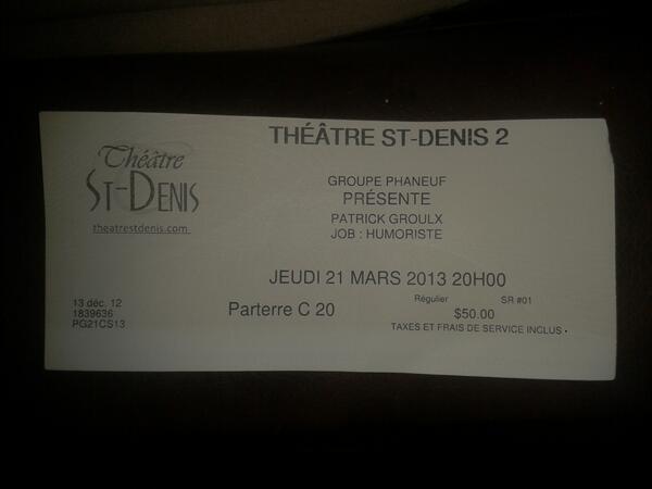 Bootfailure's tweet image. je reviens d&apos;un criss de bon show de @patrickgroulx au theatre St-Denis. C&apos;etait trop drole.
