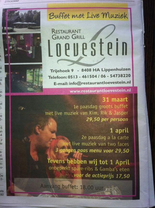#gezellig uit eten met #Pasen en live muziek? Dat kan natuurlijk bij ons!!