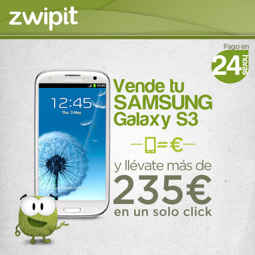 ZwipitES's tweet photo. Llega Semana Santa... ¿Quieres conseguir más de 235€ en un solo click? Solo tienes que vender tu Samsung Galaxy S3 http://t.co/t17H2Te8VS