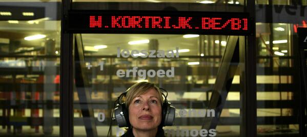 Christina Kubisch preparing Electrical Walk for <a href="/festivalK/">Festival Kortrijk</a> <a href="/8500Kortrijk/">Stad Kortrijk</a>. Look for the lady with headphones in town!
