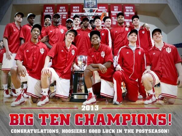 IUBloomington's tweet photo. Congratulations to @OurIndiana Hoosiers, the 2013 Big Ten Champions! Good luck in the postseason! #B1GChamps #IUBB http://t.co/ANfwBx4qRw