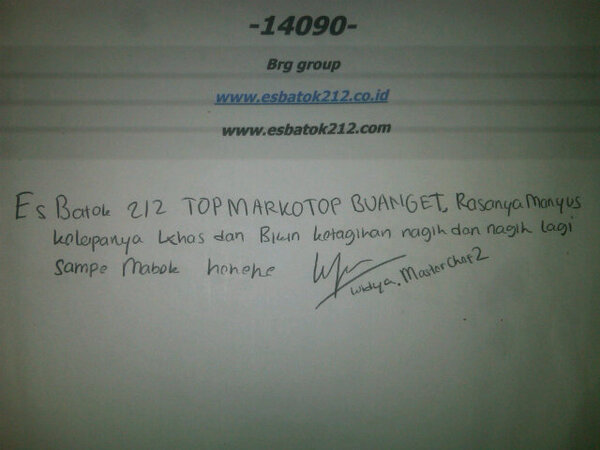 DenRaffy's tweet photo. Masterchef2: es batok 212 ,susah berhenti mencobanya? @esbatok212bdg @esbatok212_LPG @fitriaalmi212 @bebekRABEK http://t.co/DO2tL9cFhR