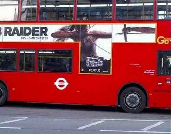 printMAXuk's tweet photo. Spotted in London - A tomb raider bus ad fail, someone was having a bad day! #print ^VJ http://t.co/6MHrNX6P9t