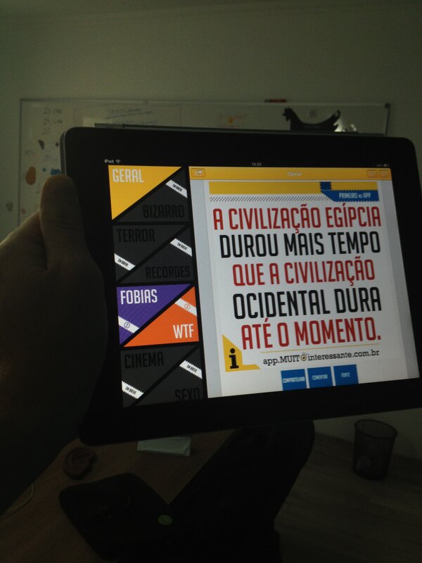 DistecnoMobile's tweet photo. RT “@interessante: Estamos testando a versão para iPad do nosso App de Curiosidades!!! Lançaremos em breve! ;-) http://t.co/AeQA3zkfhd”