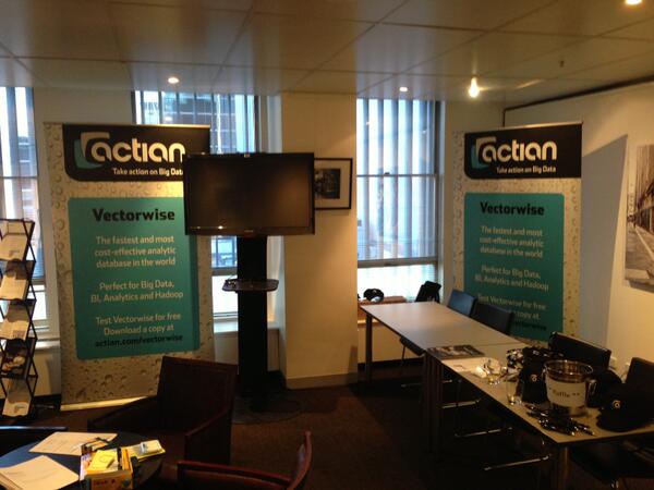 MelboBot's tweet image. #LastActianHero: #ActianCorp #vectorwise booth at #YellowfinBI #thinktank in Melbourne pre-setup.