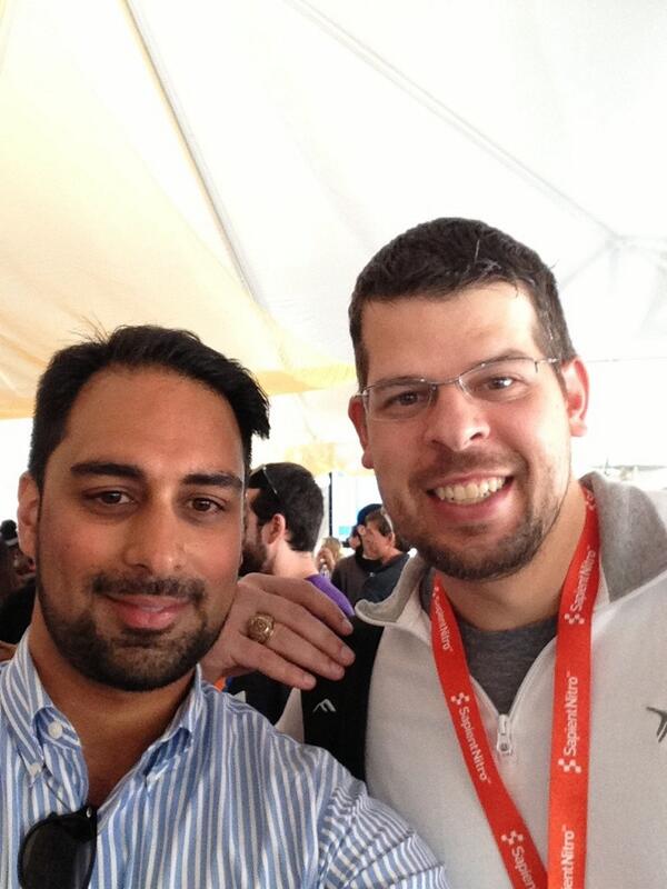 SwotBoffin's tweet photo. Atlanta peeps re-unite. @rkischuk (of @Badgy) and Atif (of @SwotBoffin) at #SXSW! Lots of activity here! http://t.co/uJMeKzJhR0