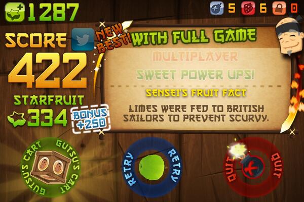 MPoopa's tweet image. I just sliced 422 fruit in Classic Mode on Fruit Ninja for iPhone! bit.ly/NVOMI2