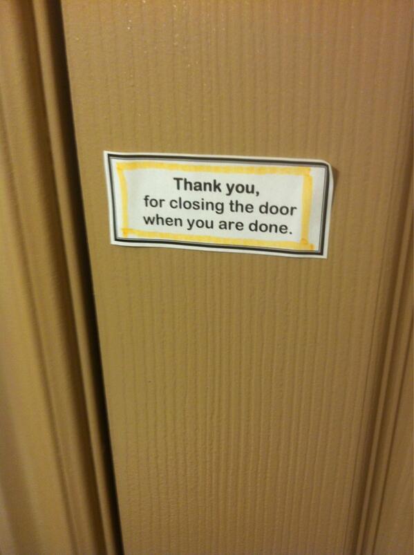 BobbieDenderson's tweet photo. @adamcarolla Setting the bathroom door movement back http://t.co/MGAliz2A2H