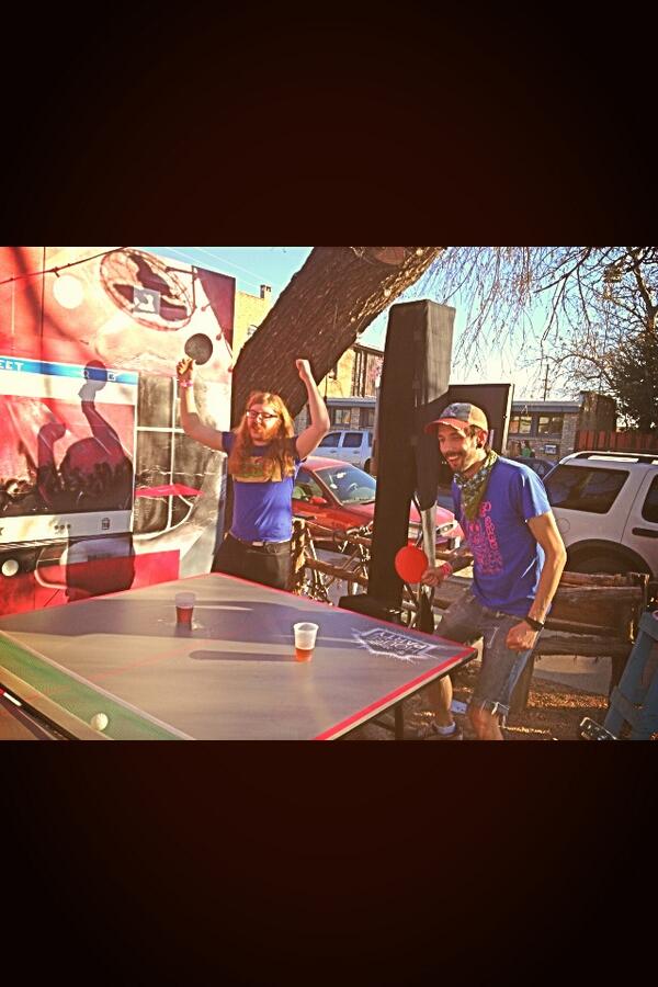 SPiNGalactic's tweet photo. Our buddies @thenuclears got their #PingPong fix today &amp; threw down some #balls at #SXSW #brosinrock @brianalayon http://t.co/7JVnaAKZ9p