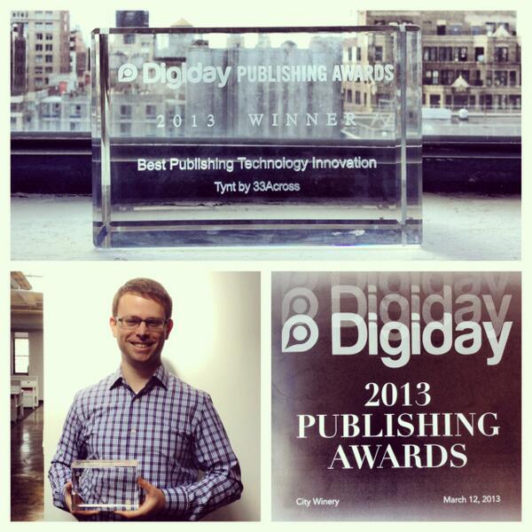 tynt's tweet image. We are honored and thrilled to win the 2013 @Digiday Award for Best Publishing Technology Innovation! Congrats team!