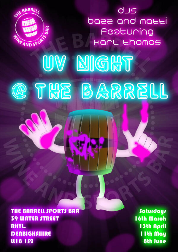 TheBarrell's tweet photo. It`s Wednesday! Time to plan the weekend! Saturday night @TheBarrell is UV Night! #UVNight #glowinthedark #cocktails http://t.co/fOwKv5TG0n