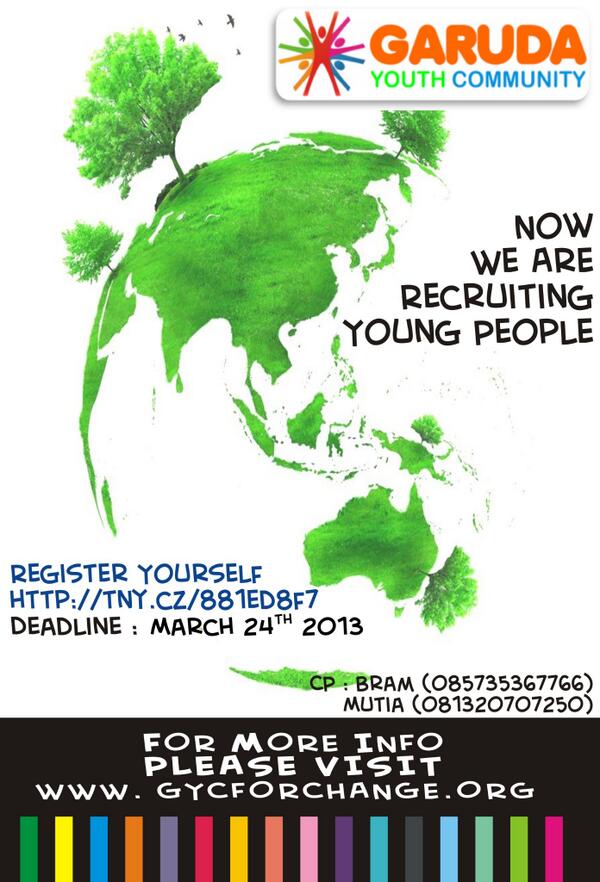 GYCSurabaya's tweet photo. Act Small, Huge Impact! Saatnya kamu bergabunga dengan @GYCSurabaya Closing Date 24 Maret 2013 http://t.co/zt26BFOsWw http://t.co/CAugOzFKPk